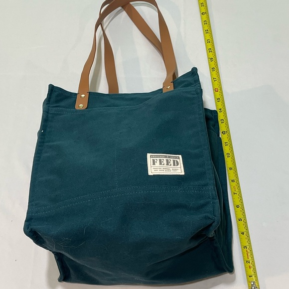 Feed Handbags - FEED Teal Canvas Tote Bag with Tan Straps